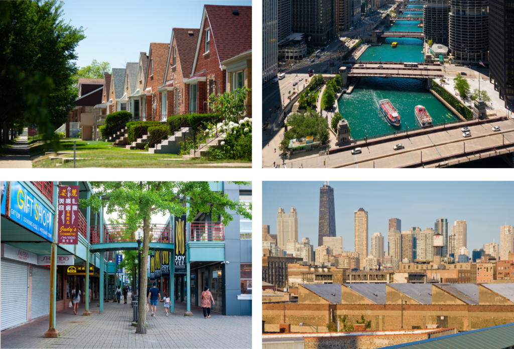 A photo collage of various Chicago neighborhoods
