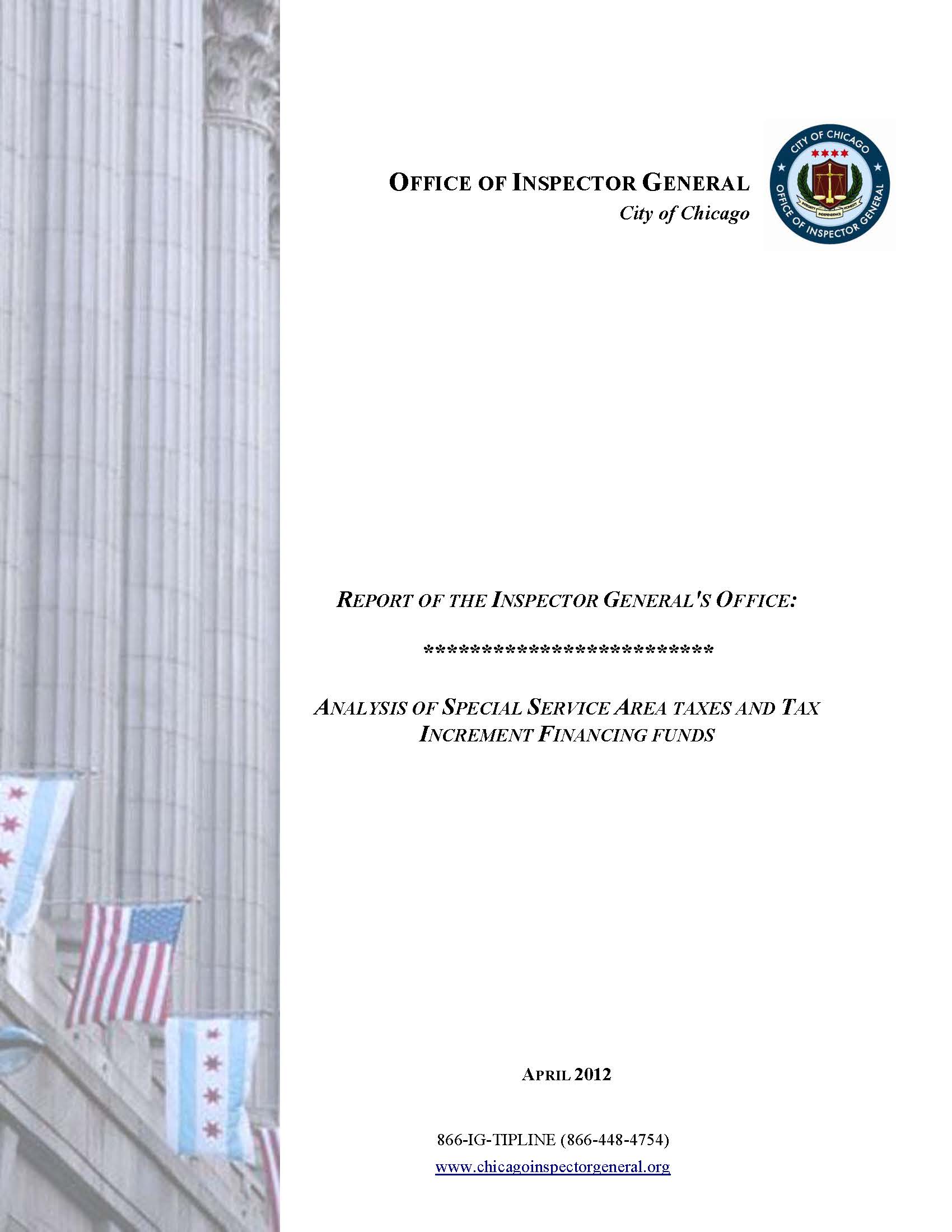 Analysis of Special Services Area Taxes and Tax Increment Financing Funds - publication cover