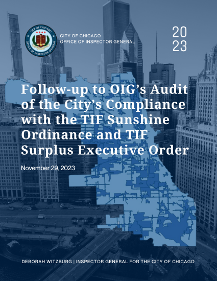 Follow-up to the City’s Compliance with the TIF Sunshine Ordinance and TIF Surplus Executive Order - publication cover