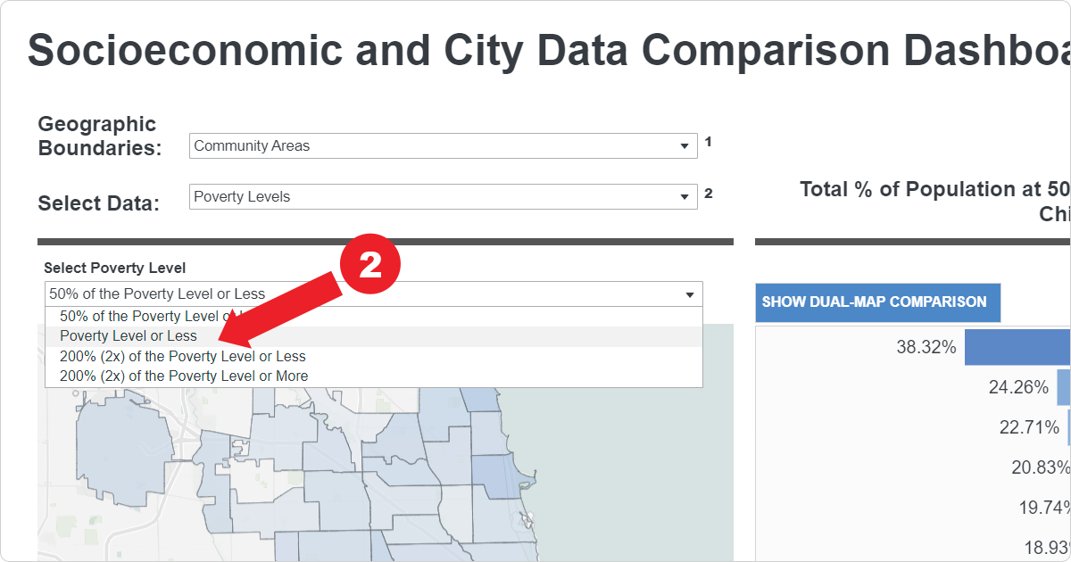 A screenshot of Step 2 which is selecting "Poverty Level or Less" under the Select Poverty Level options.