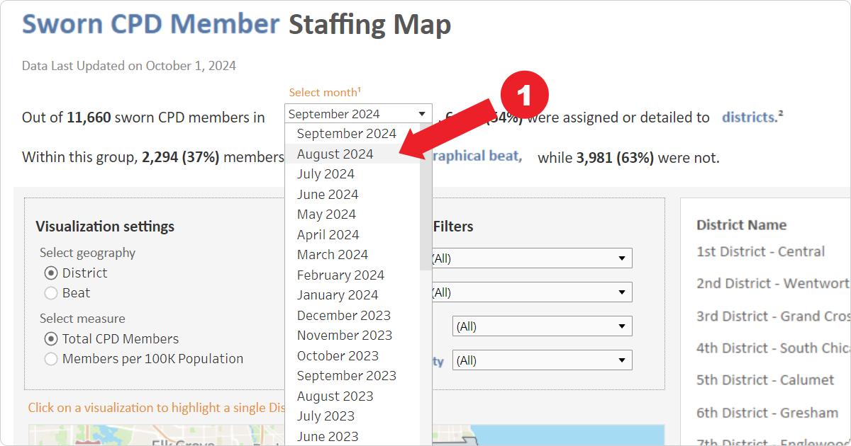 A screenshot highlighting the selection of August 2024 from the Select Month dropdown menu.