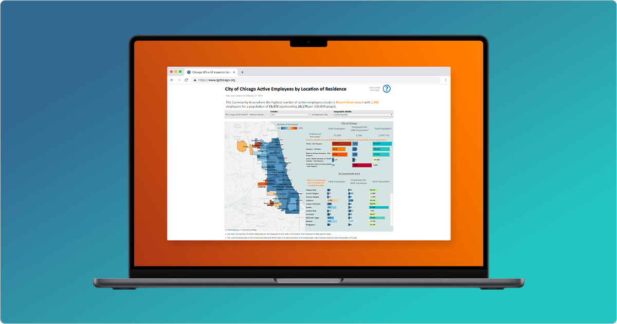 Decorative screenshot of OIG's City Active Employees: Map and Census Data Dashboard